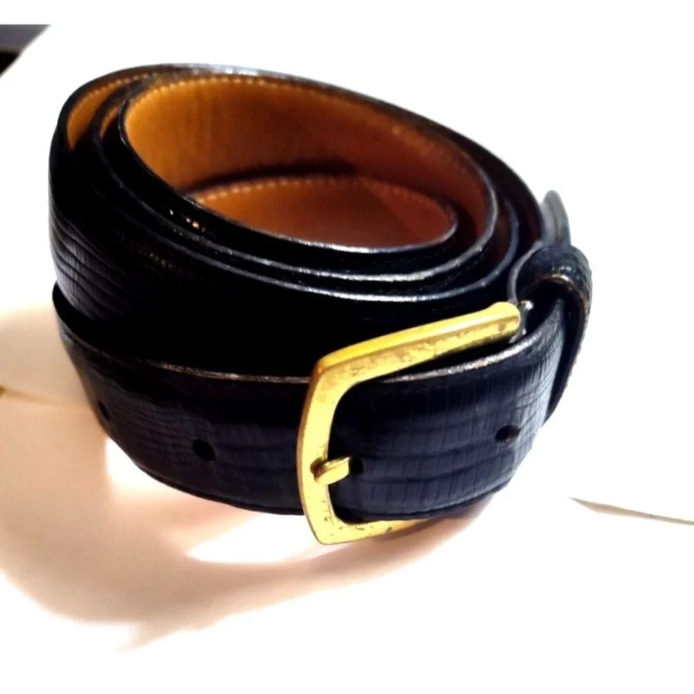 Liberty Of London Black Full Grain Cowhide Dress Belt Size 42 Brass Buckle Vtg